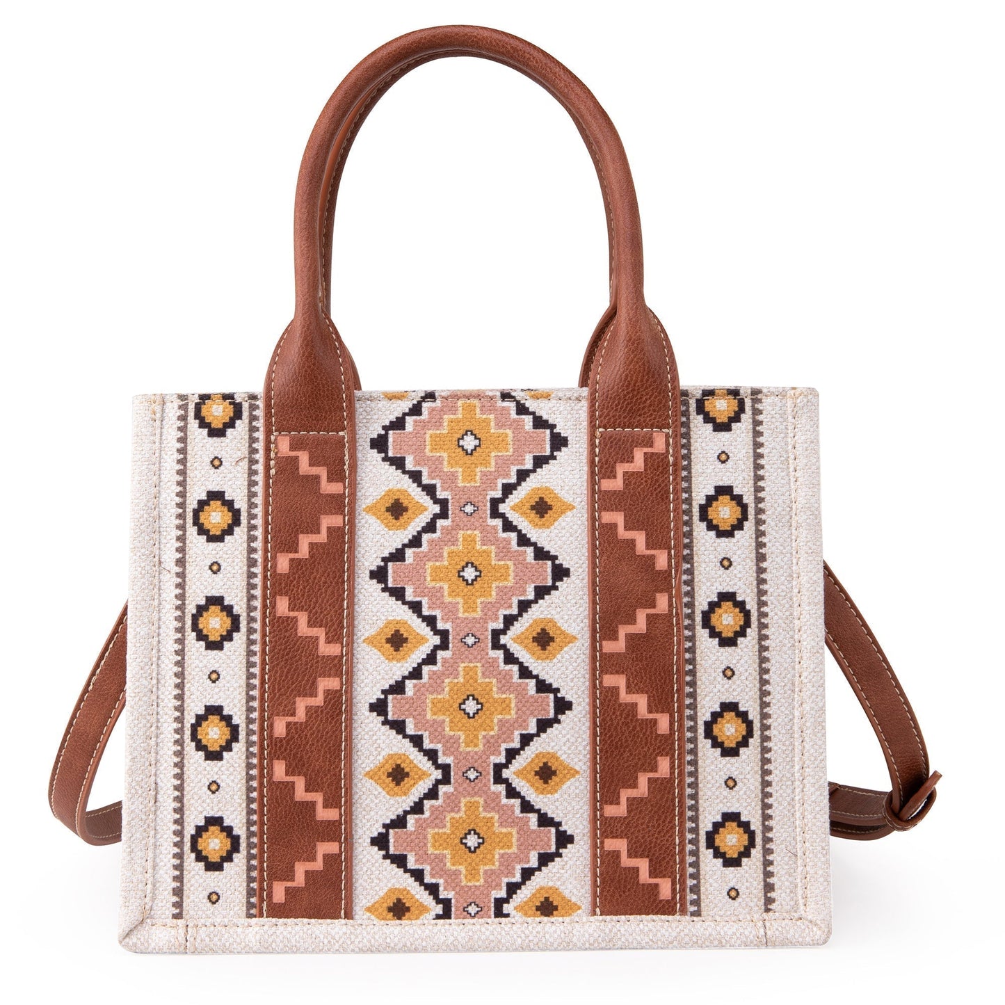 Wrangler Southwestern Print Small Canvas Tote/Crossbody (WG2202-8120SCF / Coffee)