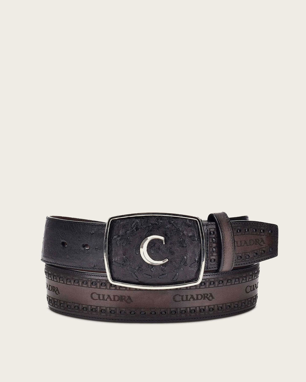 Cinturón Cuadra de avestruz negro estilo western para hombre (BC205/CV397BA - Avestruz negro)