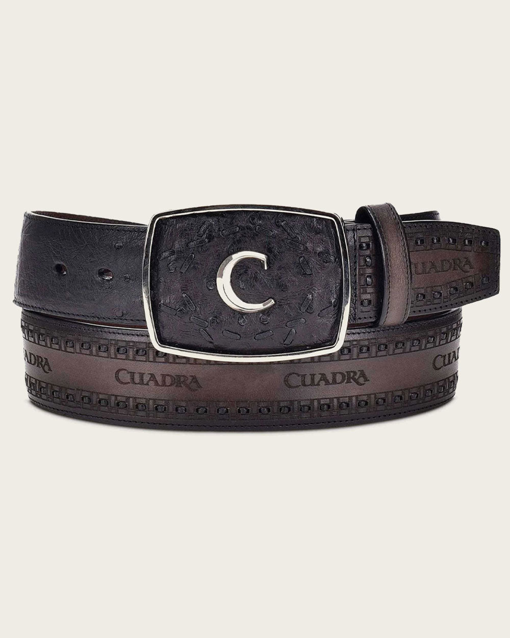 Cinturón Cuadra de avestruz negro estilo western para hombre (BC205/CV397BA - Avestruz negro)