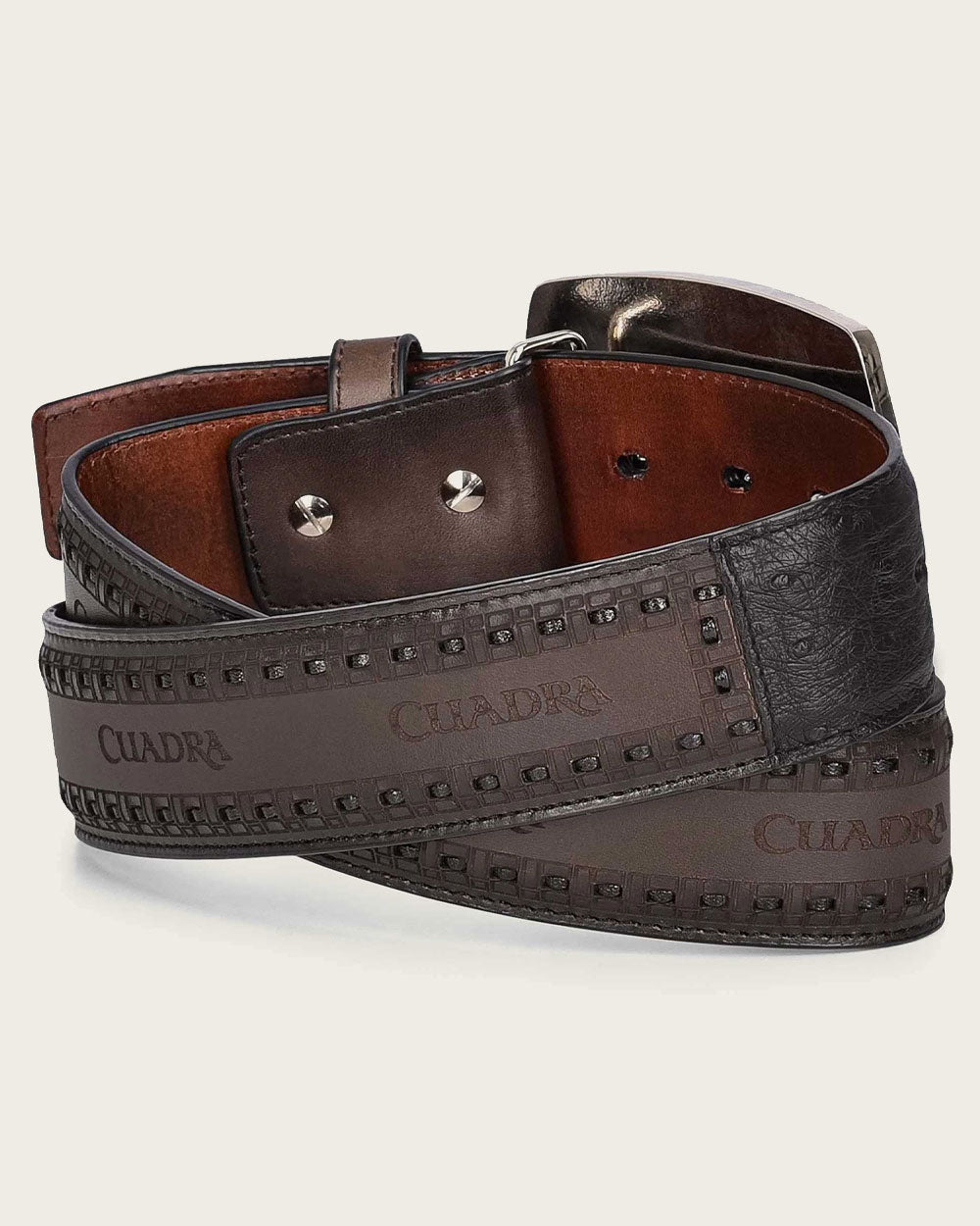 Cinturón Cuadra de avestruz negro estilo western para hombre (BC205/CV397BA - Avestruz negro)