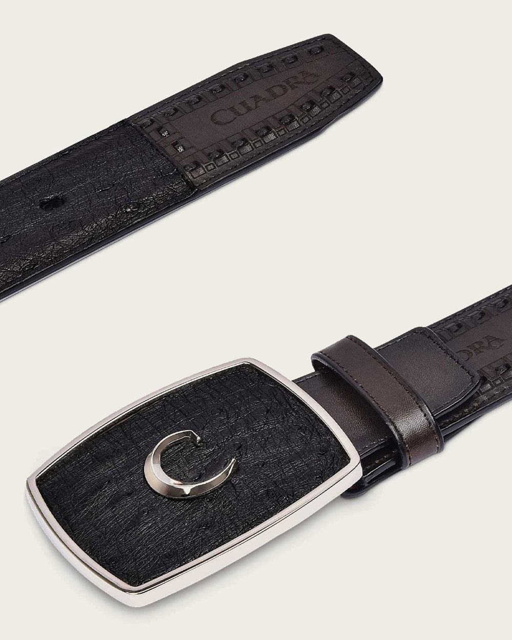 Cinturón Cuadra de avestruz negro estilo western para hombre (BC205/CV397BA - Avestruz negro)