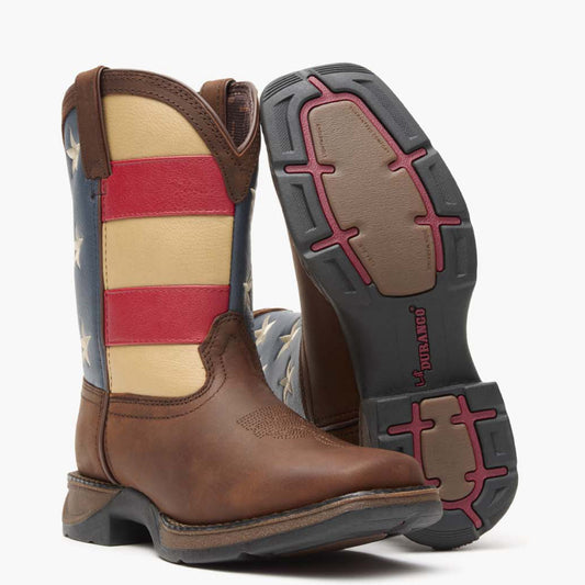Botas vaqueras con bandera para niños grandes Lil' Rebel de Durango (DBT0160)