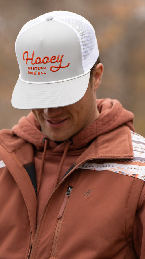 Gorra Hooey "OG" para hombre, gris/blanca con costuras naranjas (2460T-GYWH)