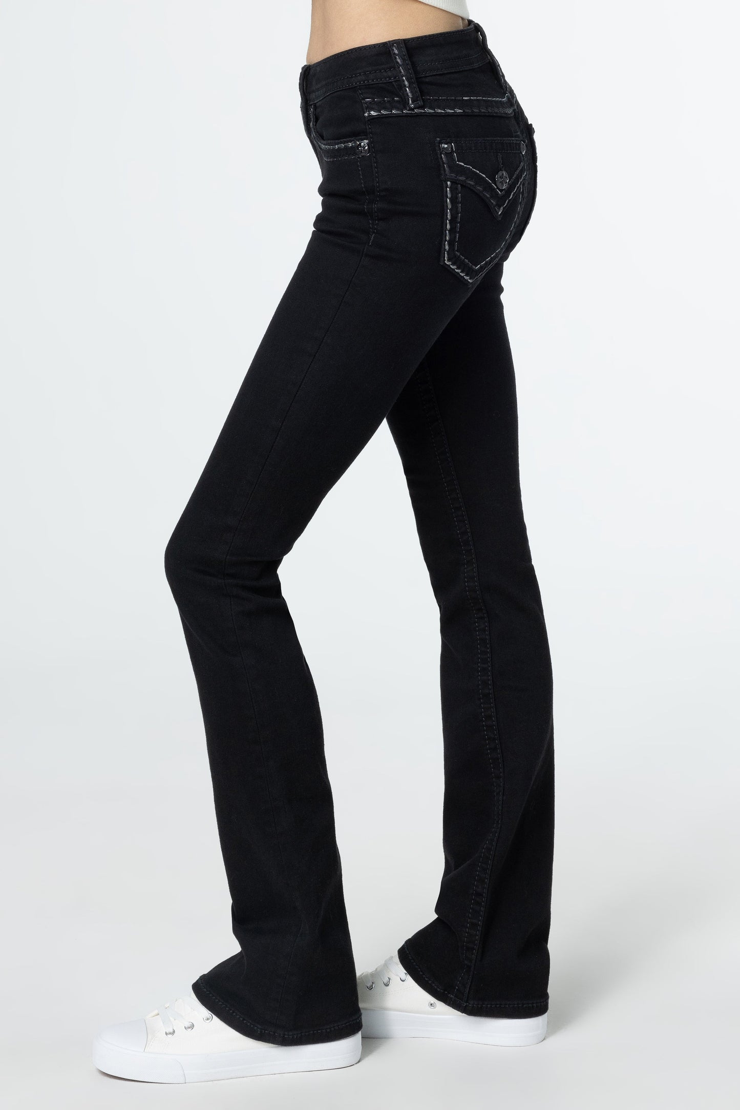 Miss Me Women's Silver Metallic Classic Black Bootcut Jeans (M5014B402V-B01 / Black)