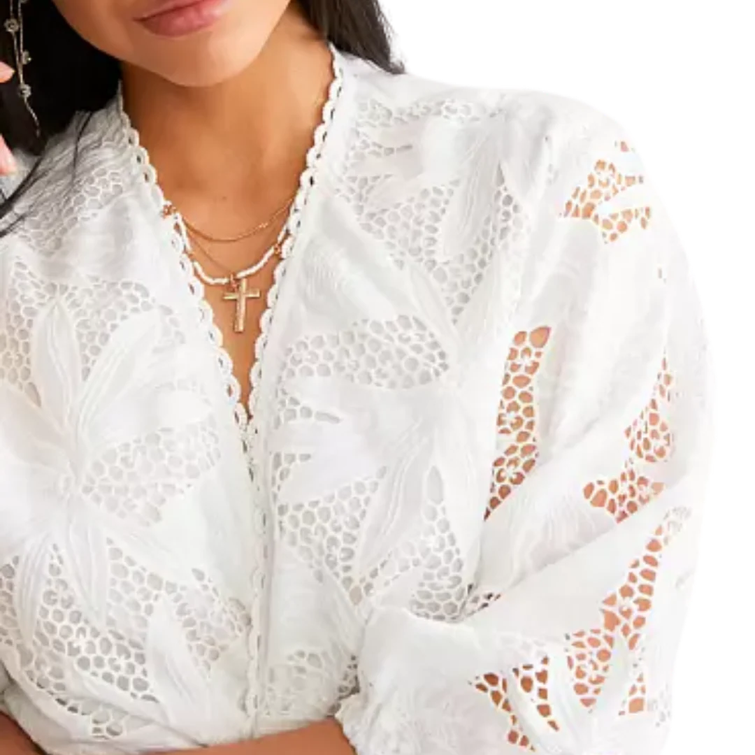 Blusa Miss Me con encaje cruzado y mangas 3/4 (MT2941S / Blanco)