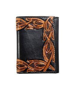 Cartera triple Nocona negra con diseño de desplazamiento para hombre (N500049501)