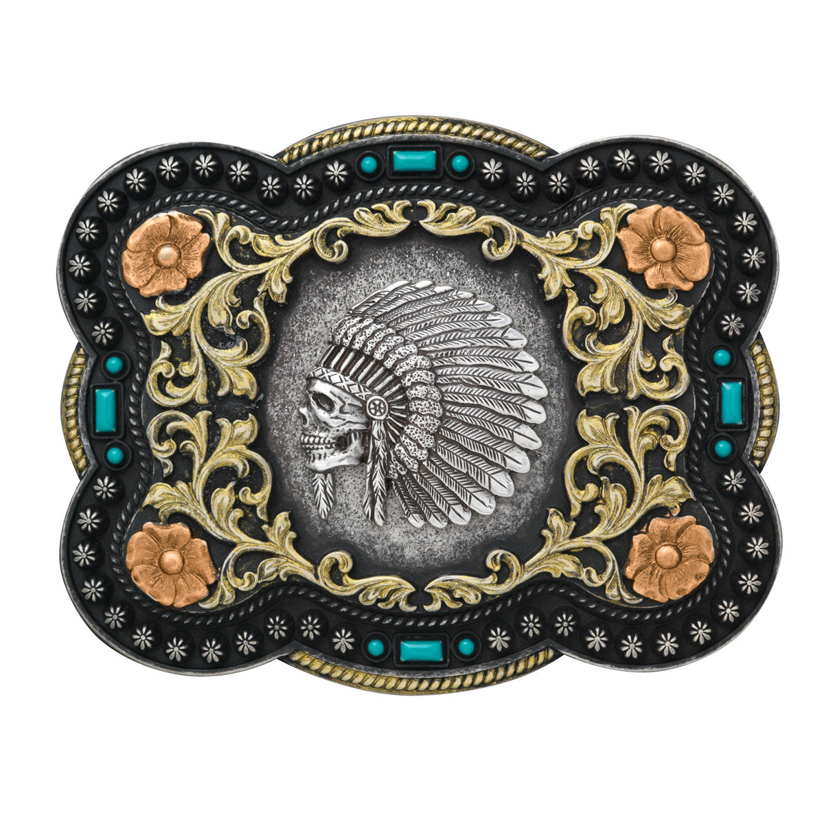 Nocona Rectangle Chief Skull Belt Buckle (37038)