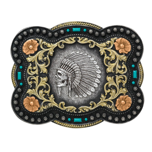 Nocona Rectangle Chief Skull Belt Buckle (37038)