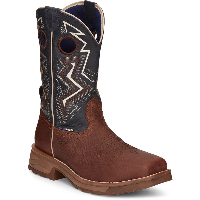 Tony Lama Men's Force 11" Wide Square Composite Toe Waterproof Work Boots (TW3402 / Dark Brown)