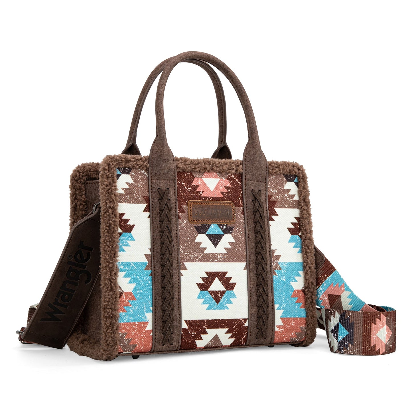 Wrangler Sherpa Southwestern Print Small Canvas Tote/Crossbody (WG166-8120SCF / Coffee)