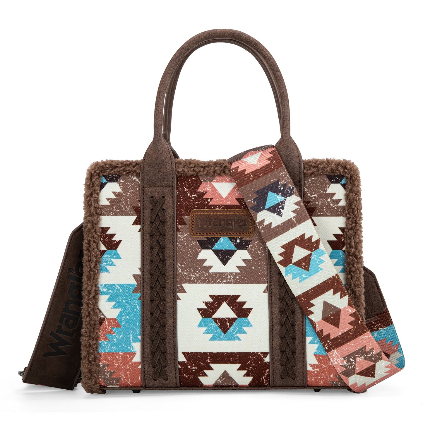 Wrangler Sherpa Southwestern Print Small Canvas Tote/Crossbody (WG166-8120SCF / Coffee)