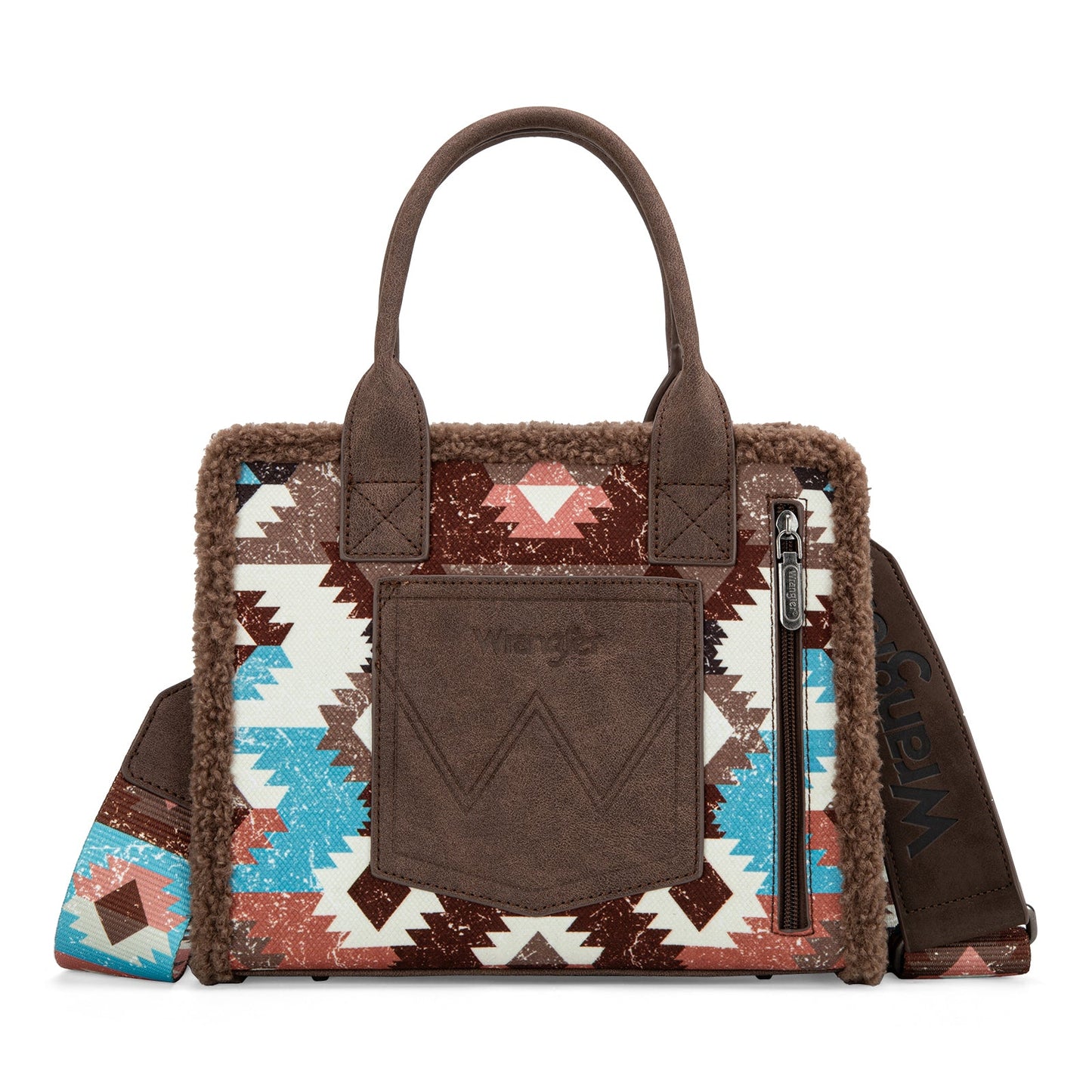Wrangler Sherpa Southwestern Print Small Canvas Tote/Crossbody (WG166-8120SCF / Coffee)