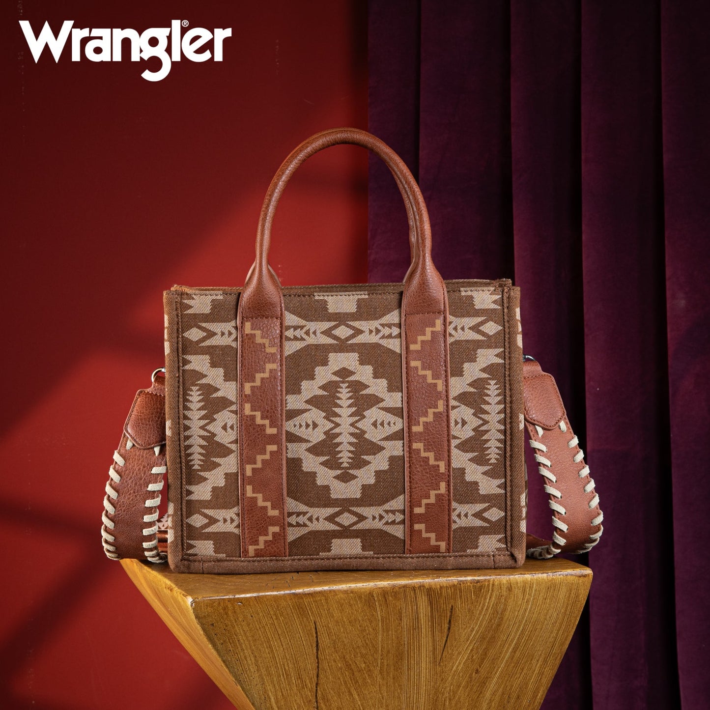 Wrangler Southwestern Print Small Canvas Tote/Crossbody (WG2212-8120BR / Brown)