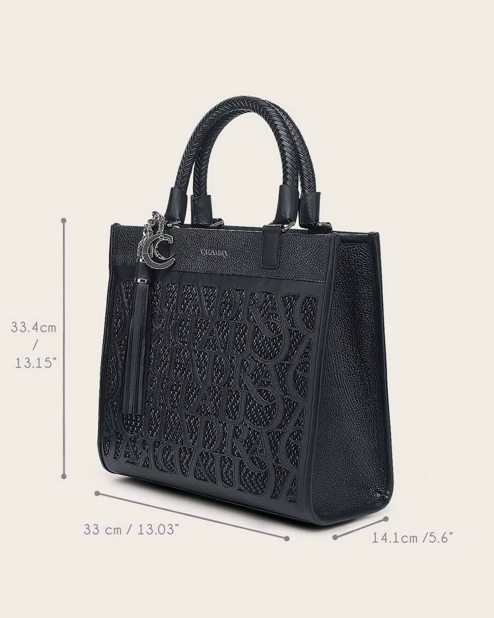 Cuadra Women's Black Monogram Top Handle Handbag (DU686/BOD2MRS Black)