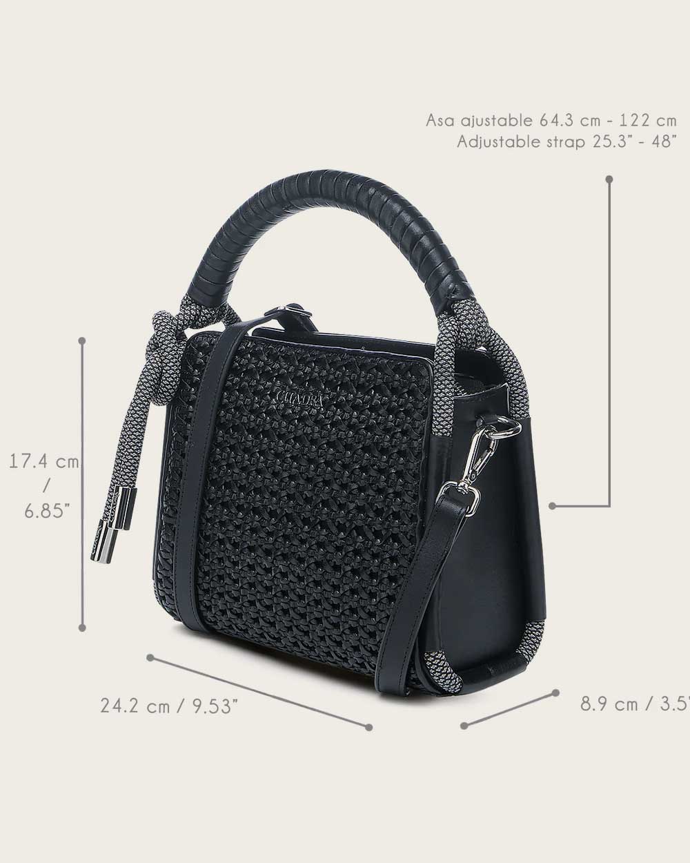 Bolso Cuadra para mujer con asa superior decorada y trenzada en negro (DU687/BOD2NRS - Azteca Negro)