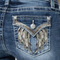 Miss Me Women's Natural Feather Wings Bootcut Jeans (M5082B143V-K1379 / Medium Dark Wash)