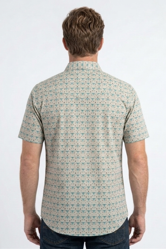 Platini Men's Longhorn Heritage Western Shirt (PGW11550 Beige)