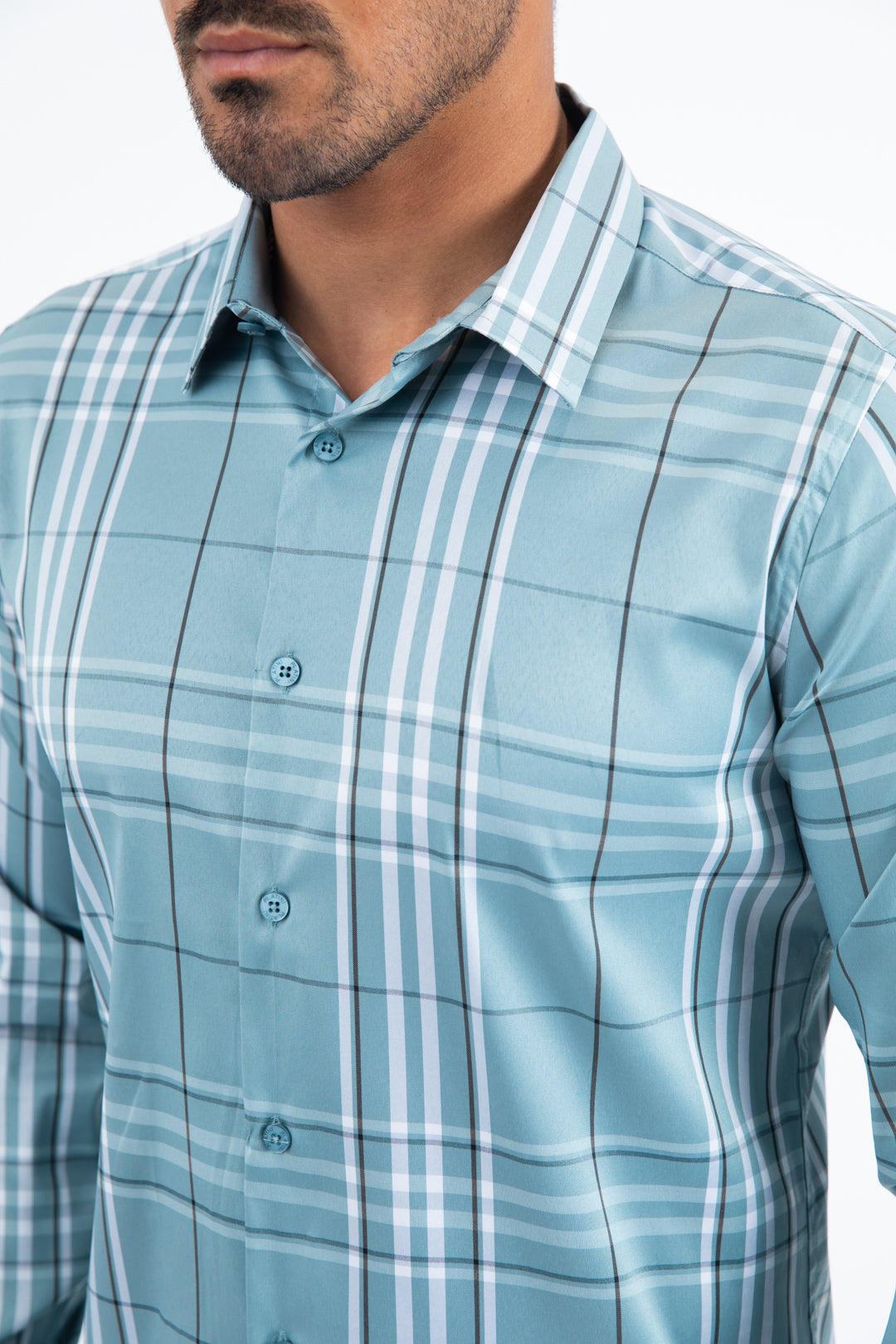 Camisa Platini de manga larga a cuadros para hombre (azul CHL11301)