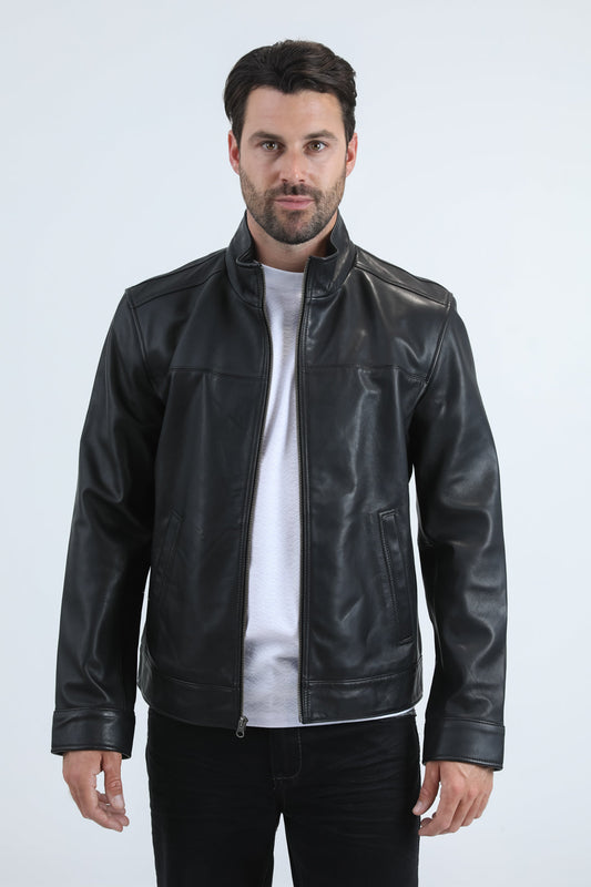 Chaqueta Platini de piel auténtica negra para hombre (PLJ11039)