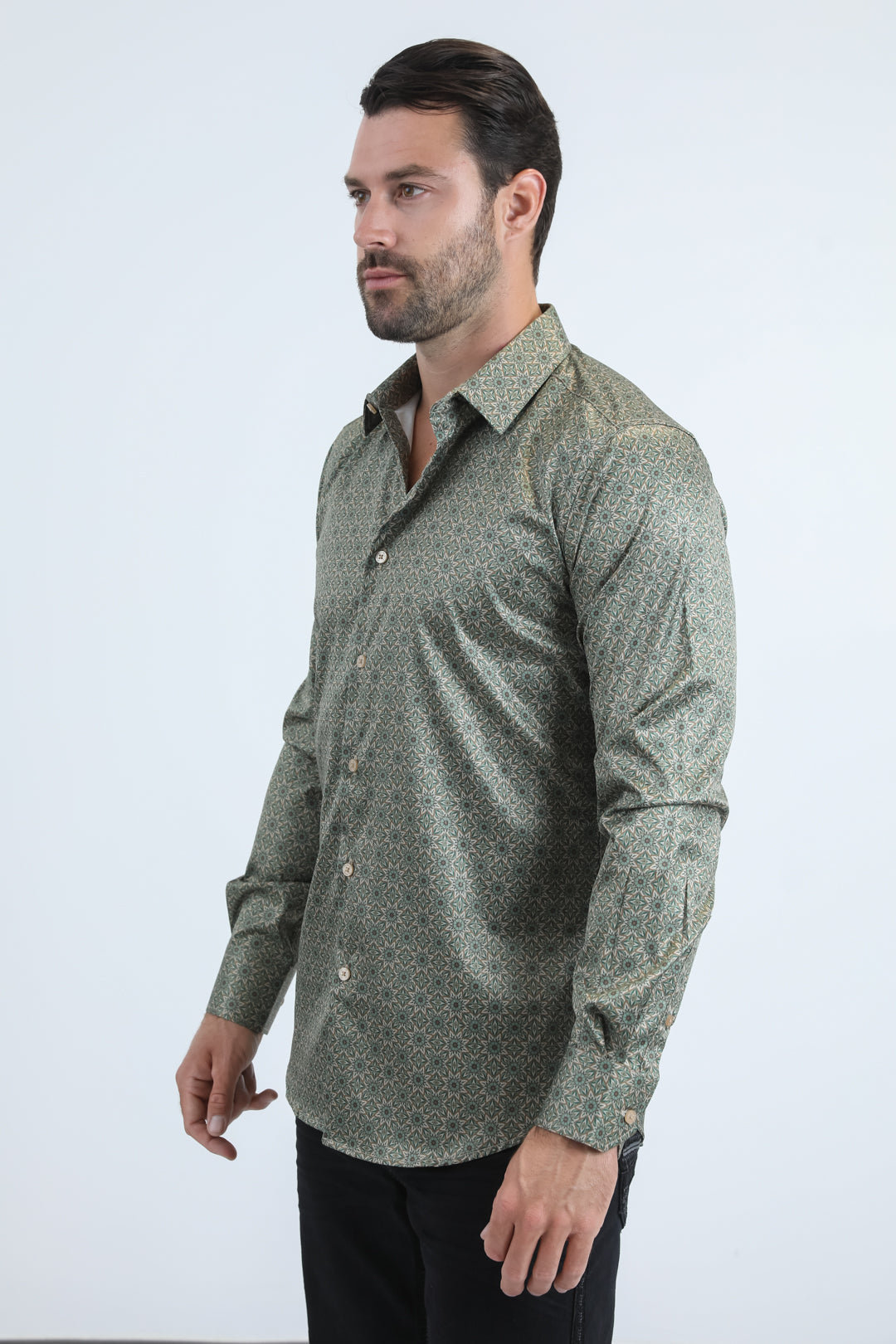 Camisa Platini de corte moderno y elástica para hombre en beige (FPL10965 Beige)