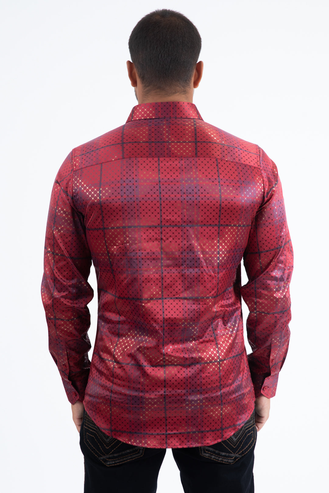 Camisa Platini Modern Fit Stretch Foil para hombre color burdeos (FPL11245 burdeos)