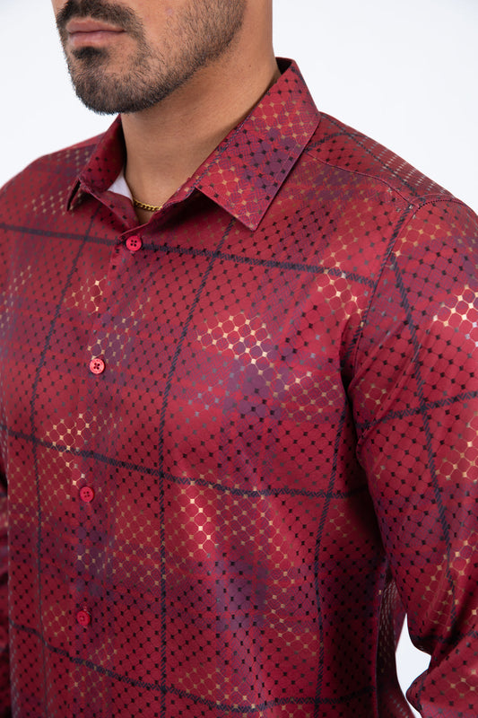 Platini Men's High Density Grid Foil Shirt (FPL11498 Red)