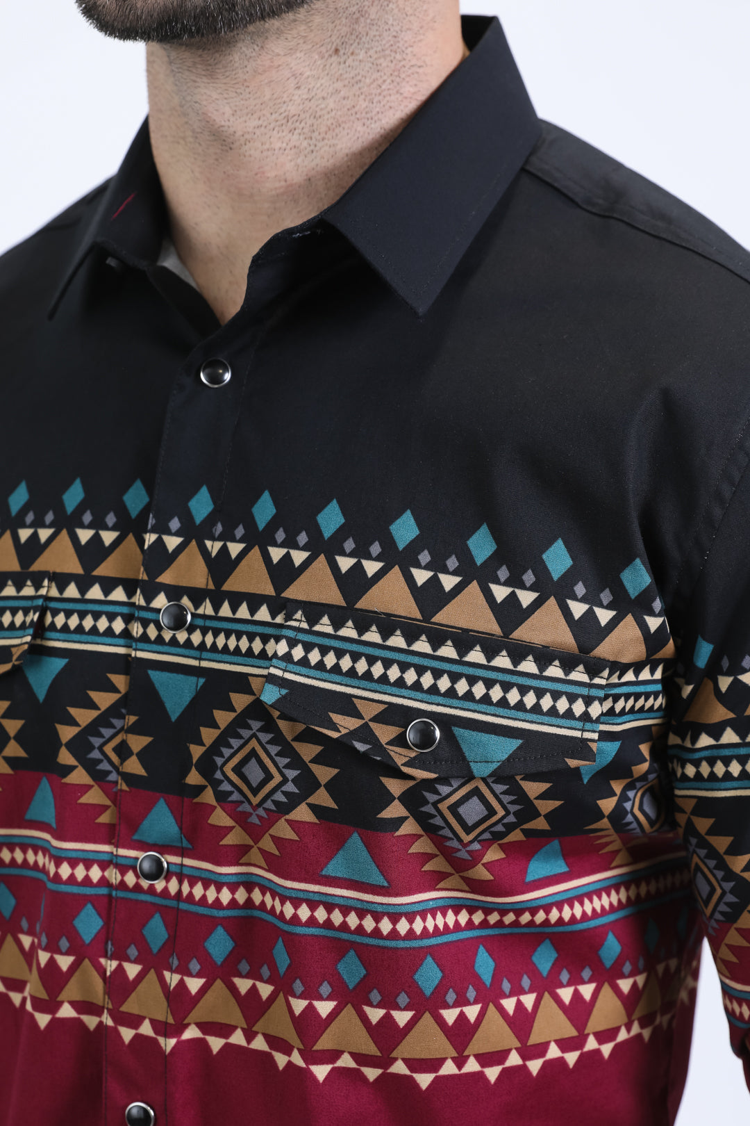 Platini Men's Western Modern Fit Cotton/Spandex Long Sleeve Wine Shirt with Snaps (WPL10749 Wine)