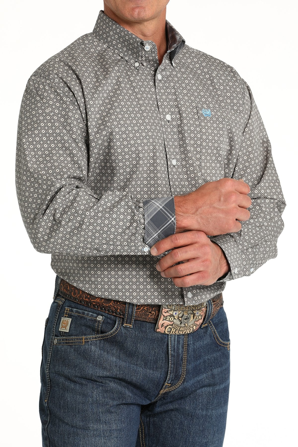 Cinch Men's Medallion Print Button Down Western Long Sleeve Shirt (MTW1105790 - Blue)
