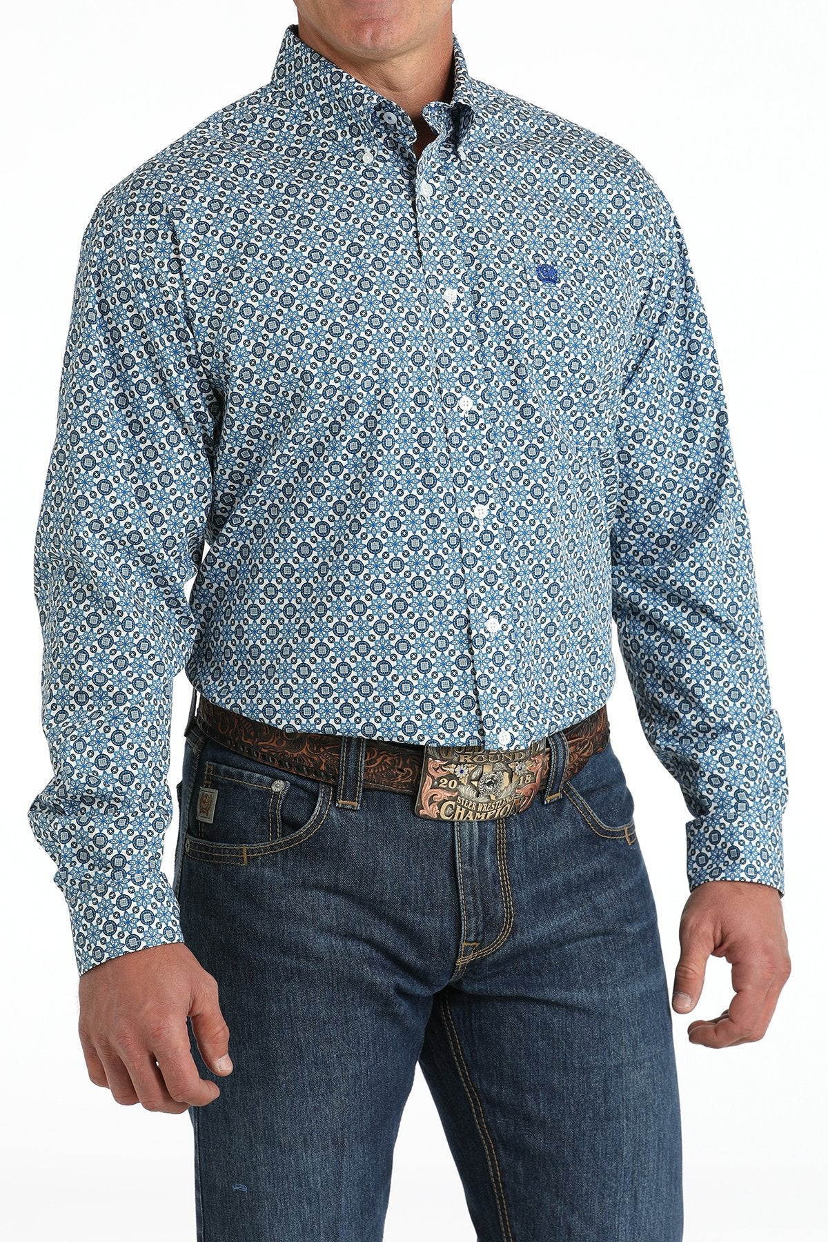 Camisa de manga larga Cinch para hombre (MTW1105794 - Azul/Blanco)