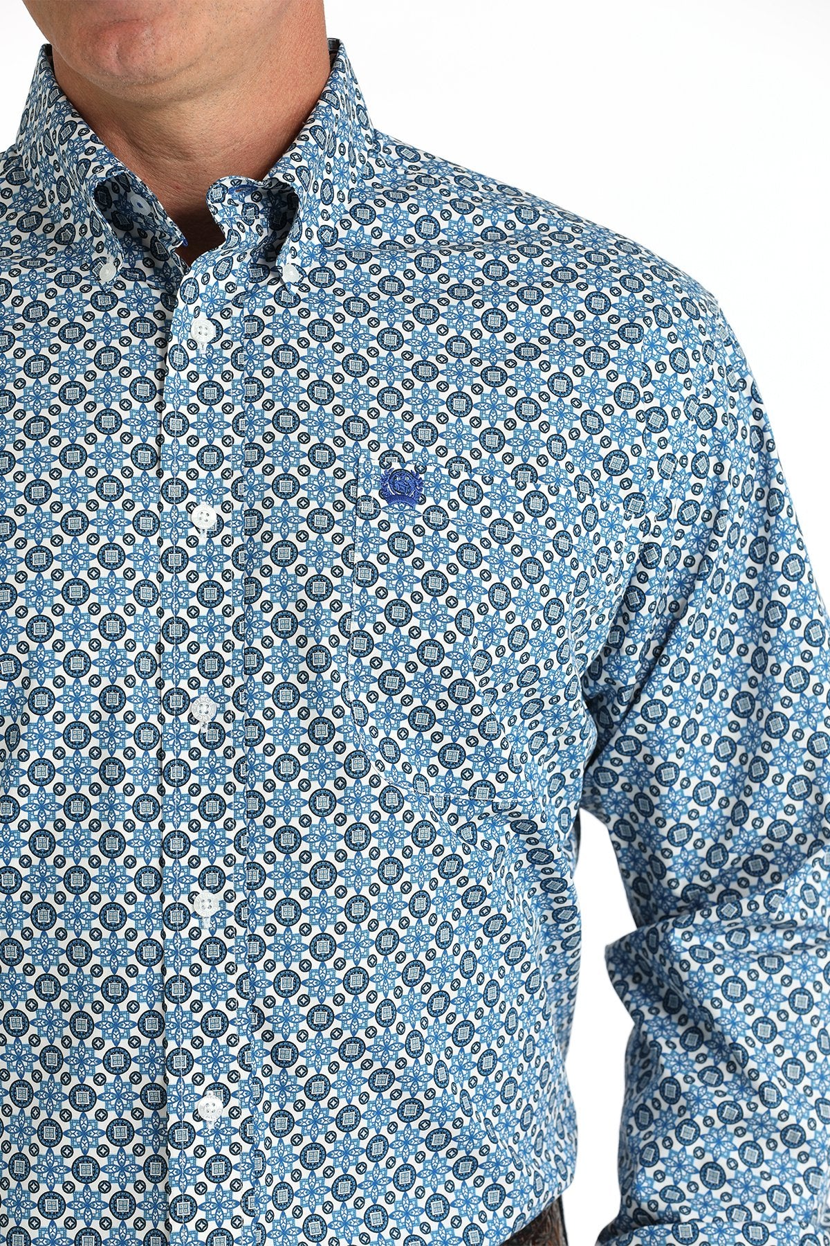 Camisa de manga larga Cinch para hombre (MTW1105794 - Azul/Blanco)