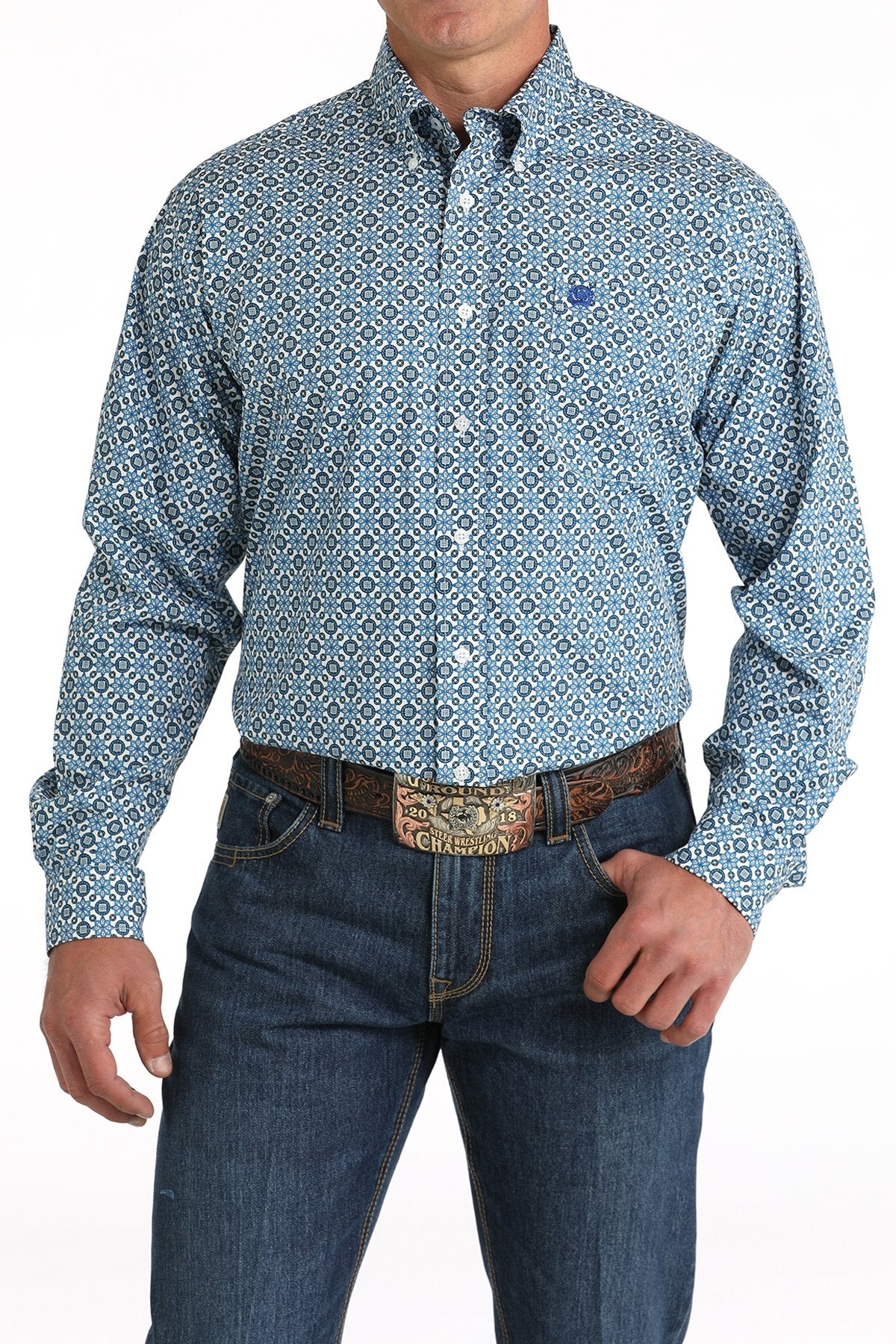 Camisa de manga larga Cinch para hombre (MTW1105794 - Azul/Blanco)