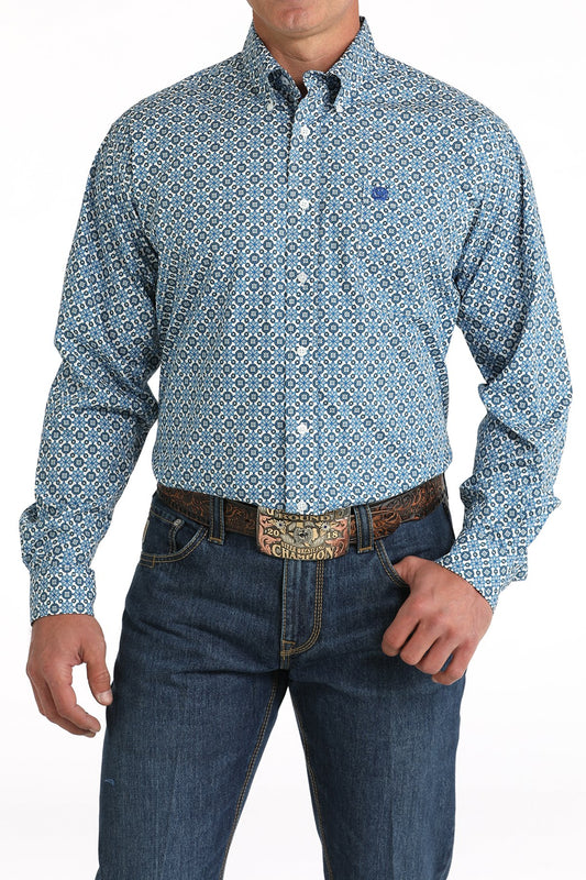 Camisa de manga larga Cinch para hombre (MTW1105794 - Azul/Blanco)