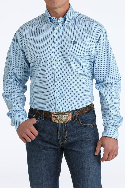 Cinch Men's Stretch Diamond Print Button Down Western Long Sleeve Shirt (MTW1105798 - Light Blue)