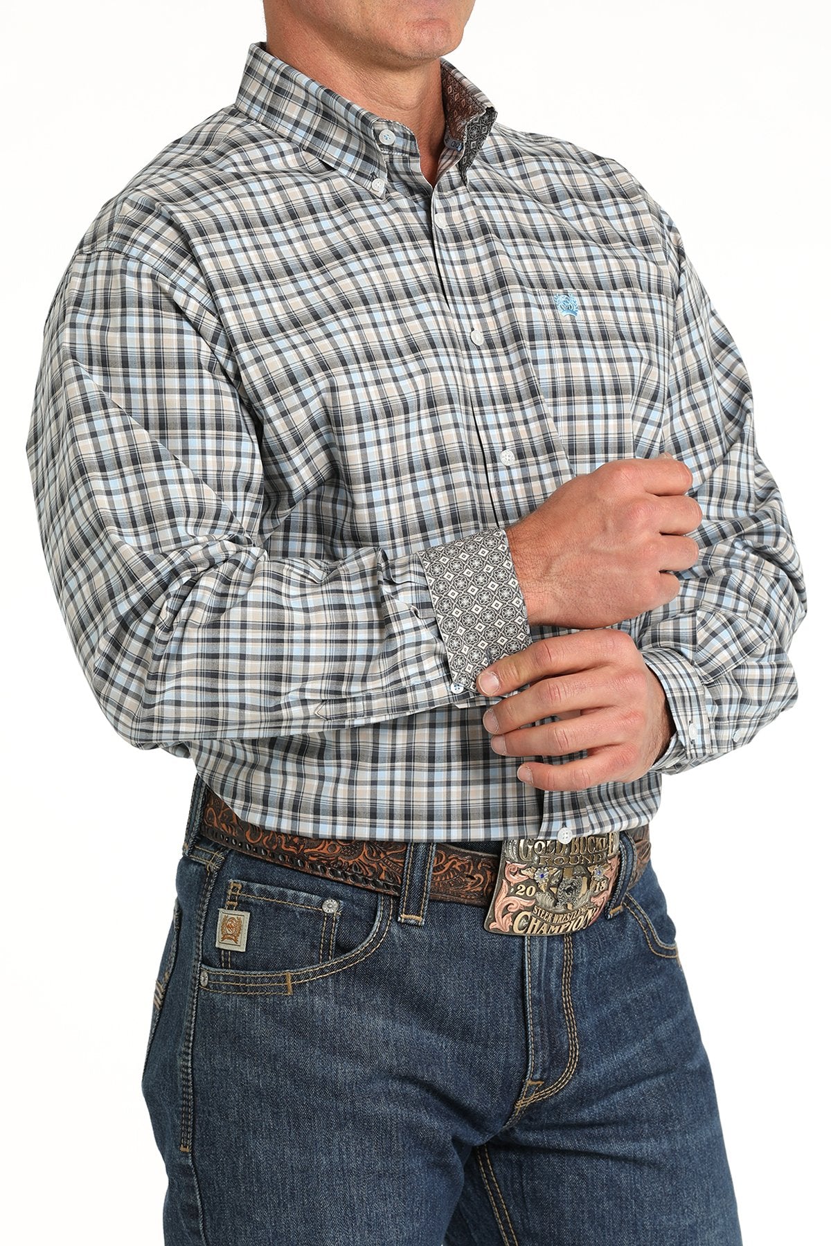Camisa de manga larga Cinch para hombre (MTW1105800 - Blanco/Azul/Caqui)