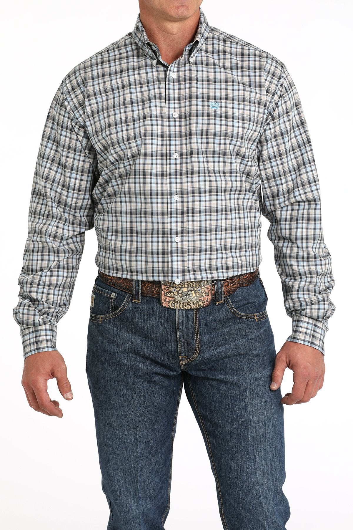 Camisa de manga larga Cinch para hombre (MTW1105800 - Blanco/Azul/Caqui)