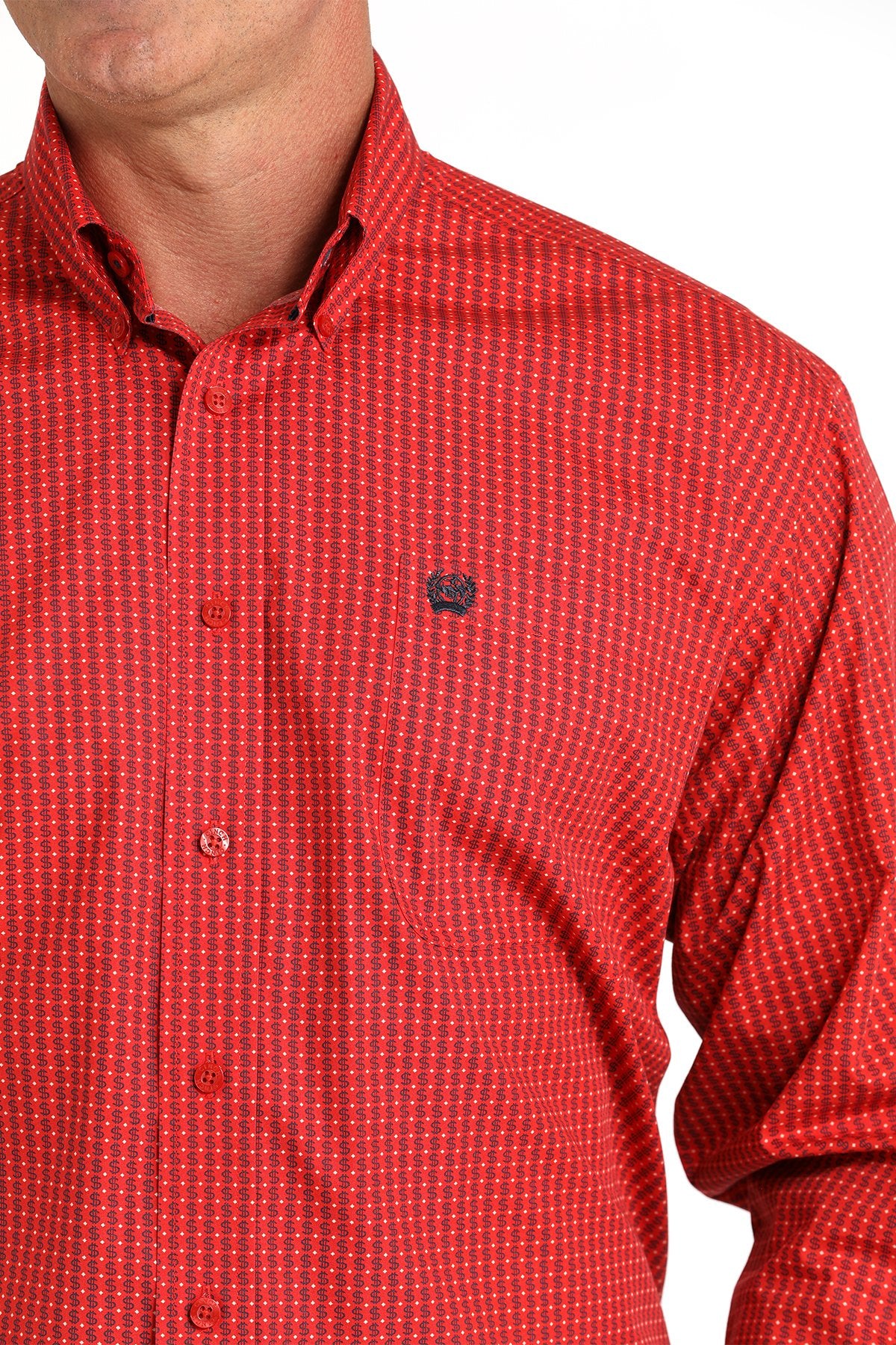 Camisa vaquera con botones y estampado de dinero de Cinch para hombre (MTW1105801 - Roja)