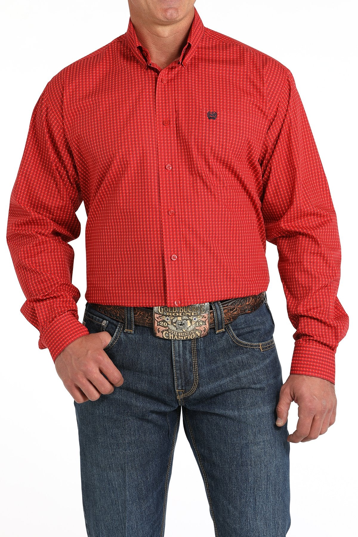 Camisa vaquera con botones y estampado de dinero de Cinch para hombre (MTW1105801 - Roja)