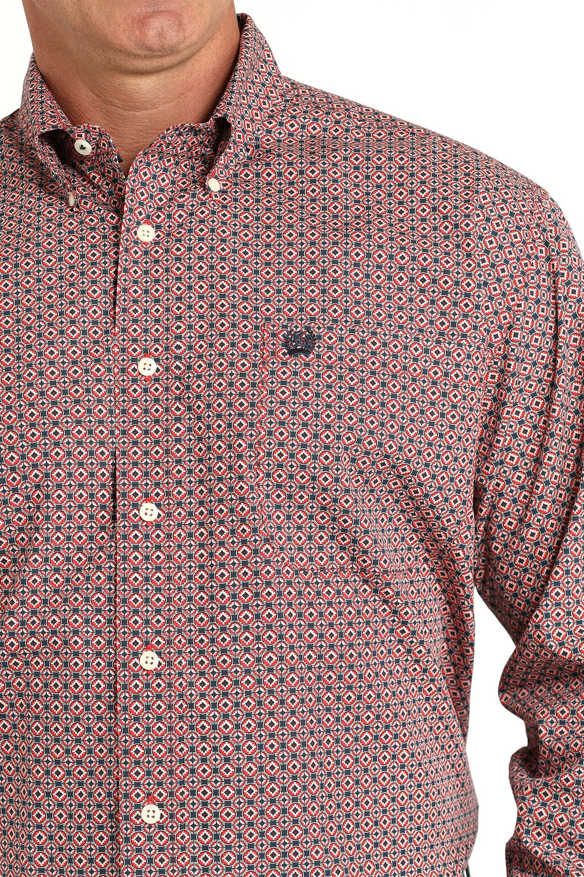 Camisa vaquera con botones y estampado geométrico Cinch para hombre (MTW1105804 - Roja)