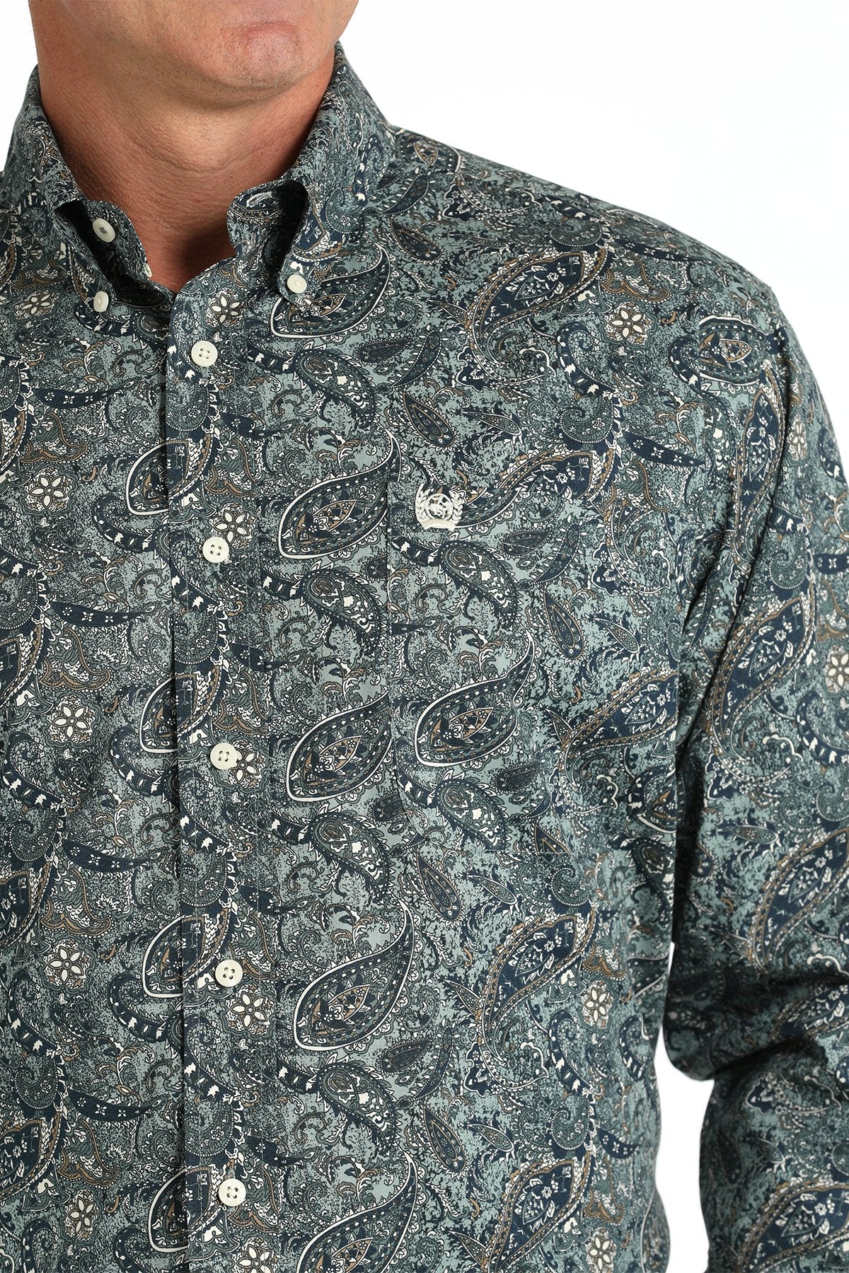 Camisa vaquera Cinch con botones y estampado paisley elástico para hombre (MTW1105811 - Verde)