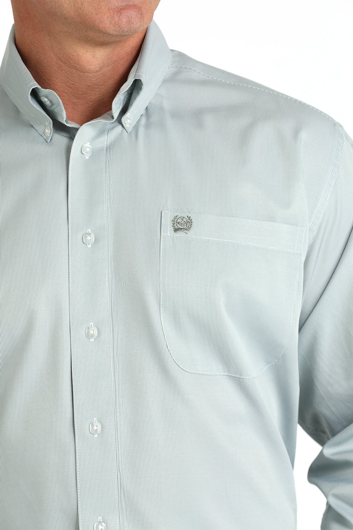 Camisa vaquera Cinch con botones y estampado de microrayas de tencel para hombre (MTW1105814 - Verde/Blanco)