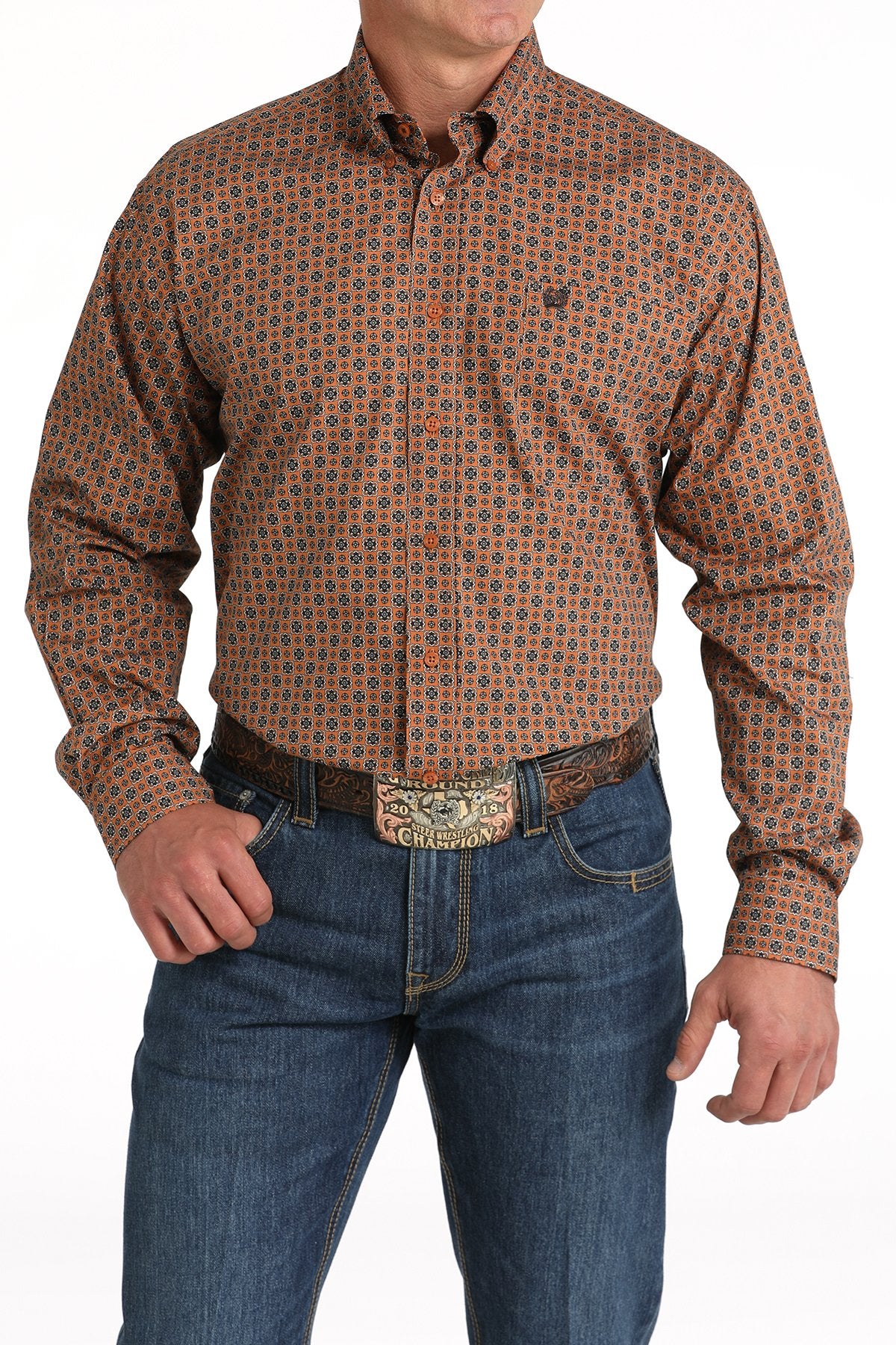 Camisa vaquera con botones y estampado geométrico Cinch para hombre (MTW1105821 - Dorada)