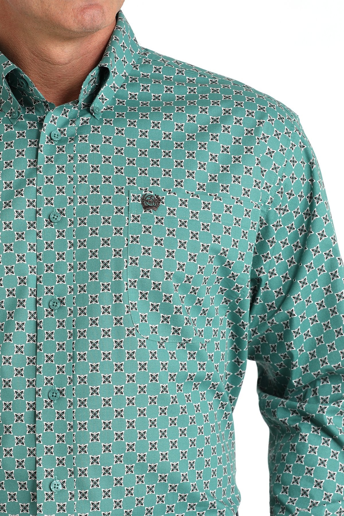 Camisa vaquera con botones y estampado geométrico Cinch para hombre (MTW1105829 - Verde)