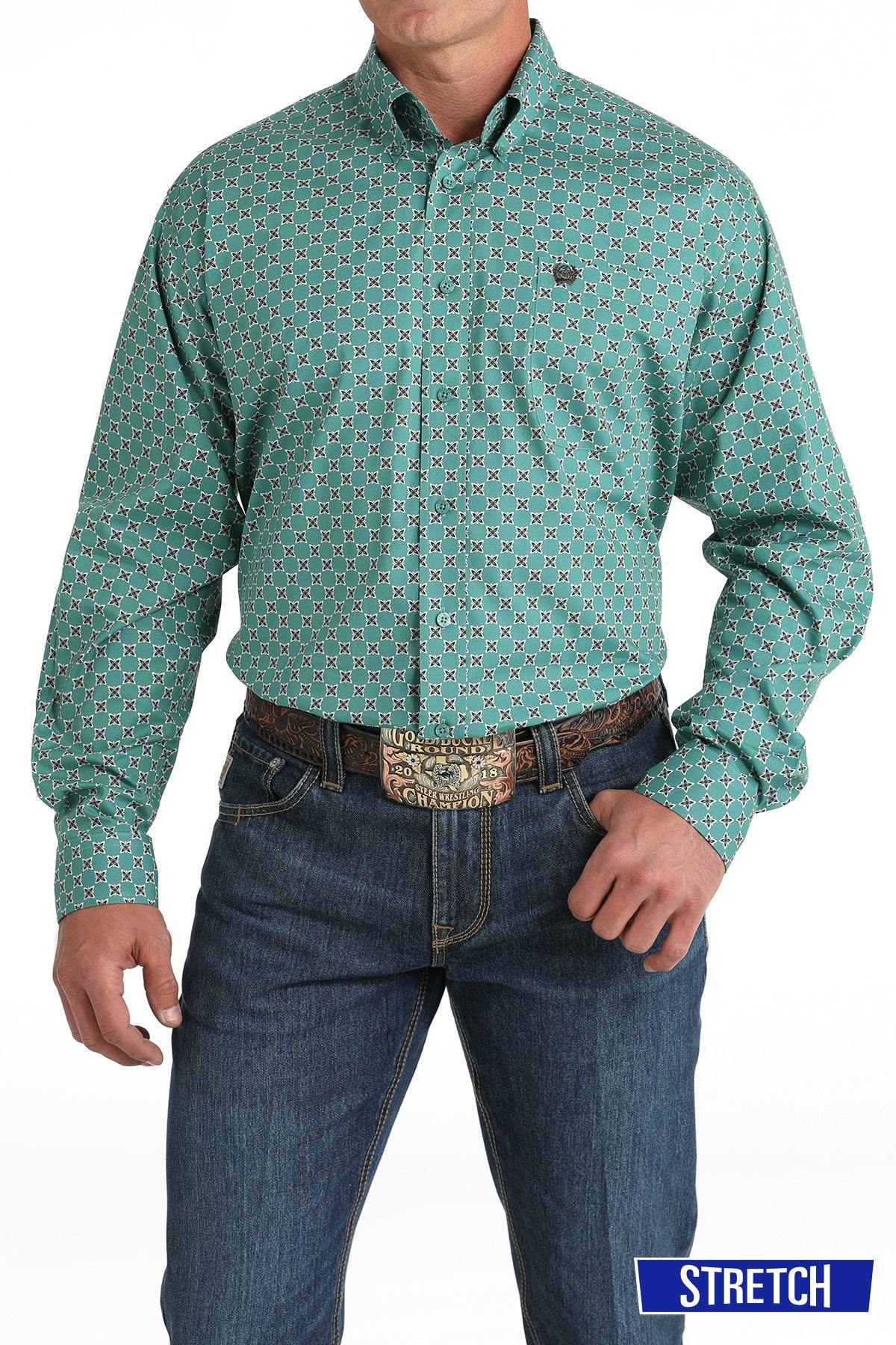 Camisa vaquera con botones y estampado geométrico Cinch para hombre (MTW1105829 - Verde)