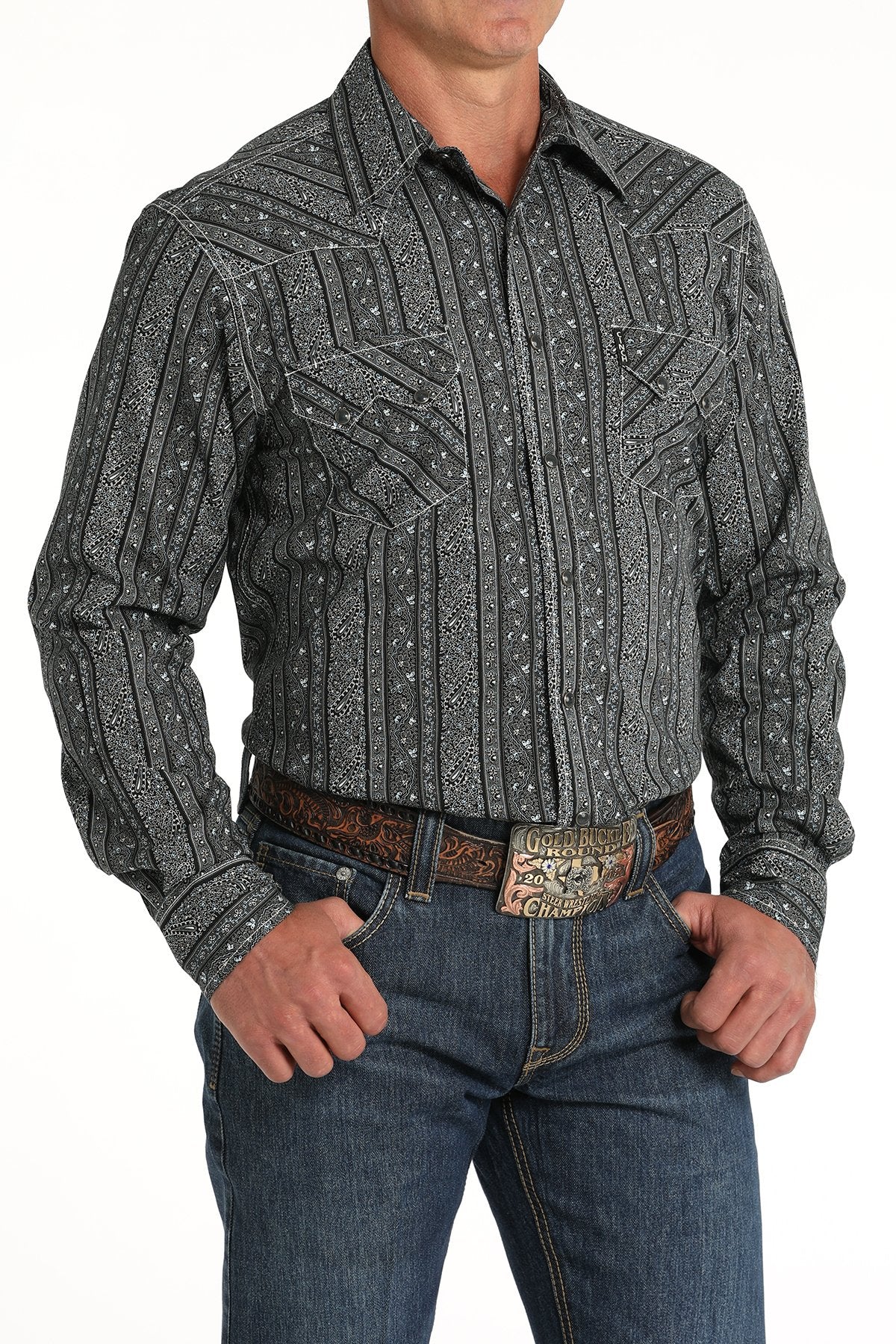 Camisa de manga larga Cinch para hombre (MTW1301076 - Negra)