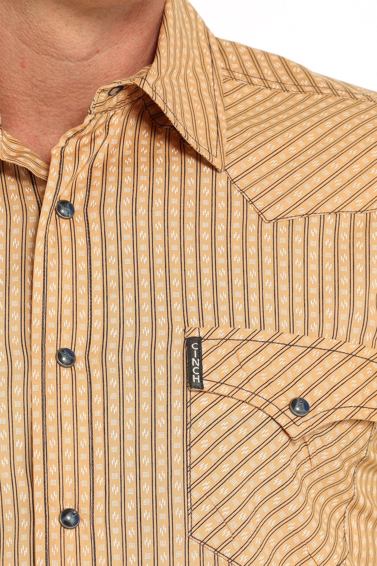 Camisa vaquera Cinch de corte moderno con rayas y cierre a presión para hombre (MTW1303082 - Dorada)