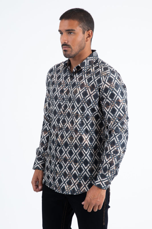 Platini Men's Statement Foil Shirt (FPL11519 Black)