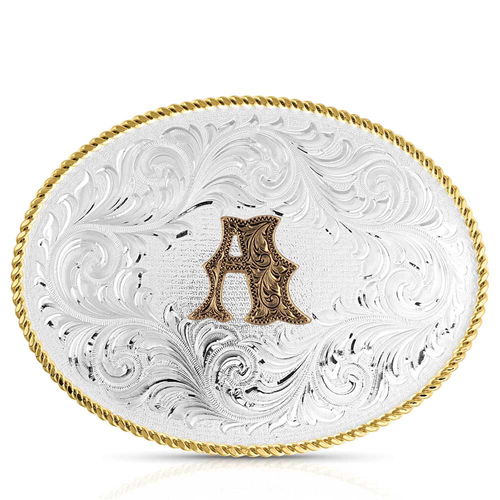 Montana Silversmiths Classic Western Oval Two-Tone Initial Belt Buckle - A (1255A)