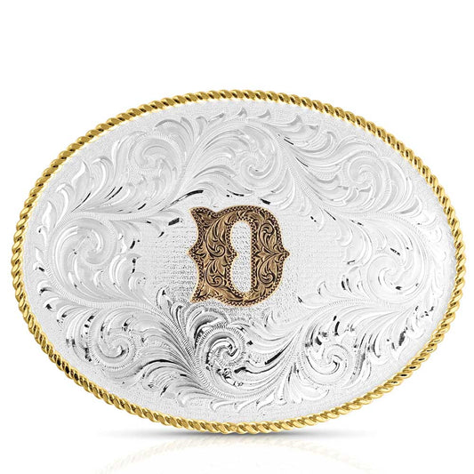 Montana Silversmiths Classic Western Oval Two-Tone Initial Belt Buckle - D (1255D)