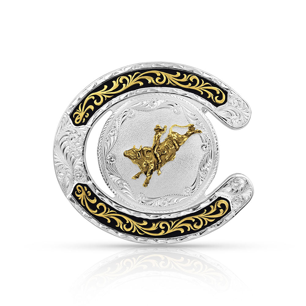 Montana Silversmiths Two Tone Horseshoe Bull Rider Buckle (61375-631)