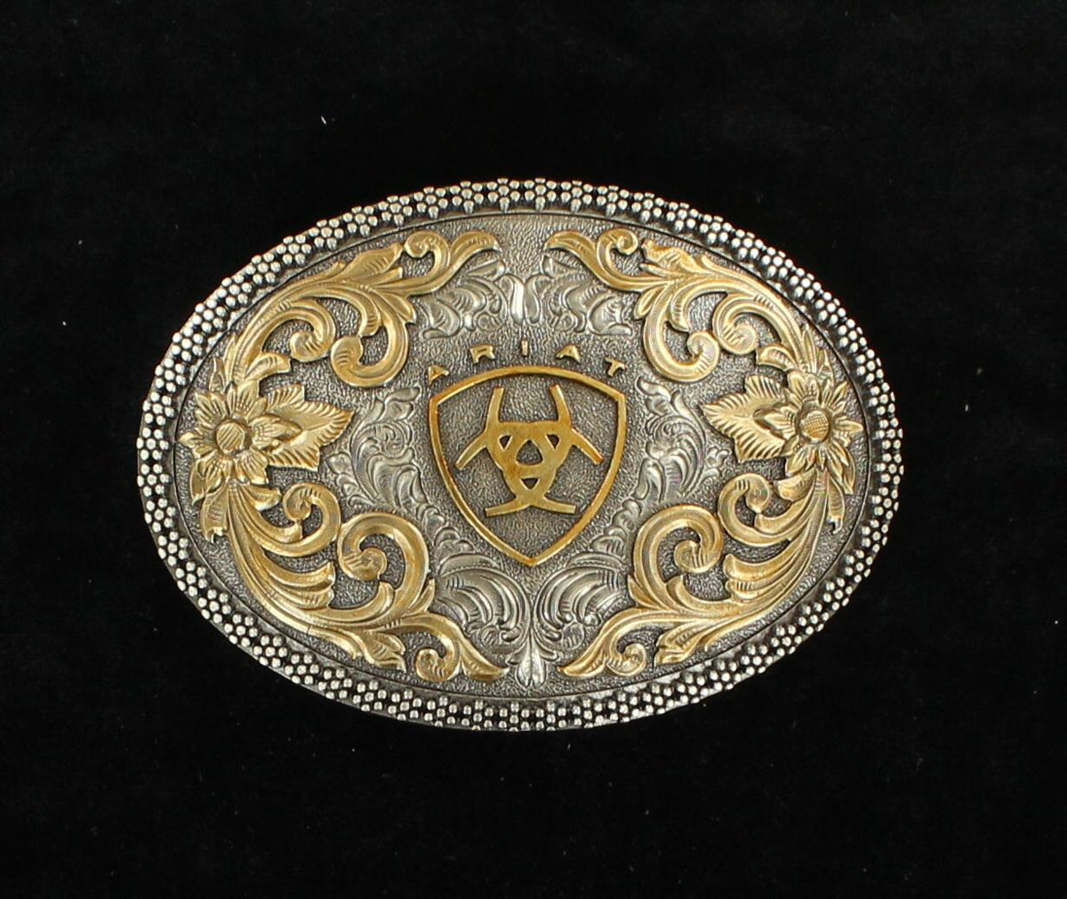 Hebilla de cinturón ovalada antigua de plata y oro de Ariat (A37005)
